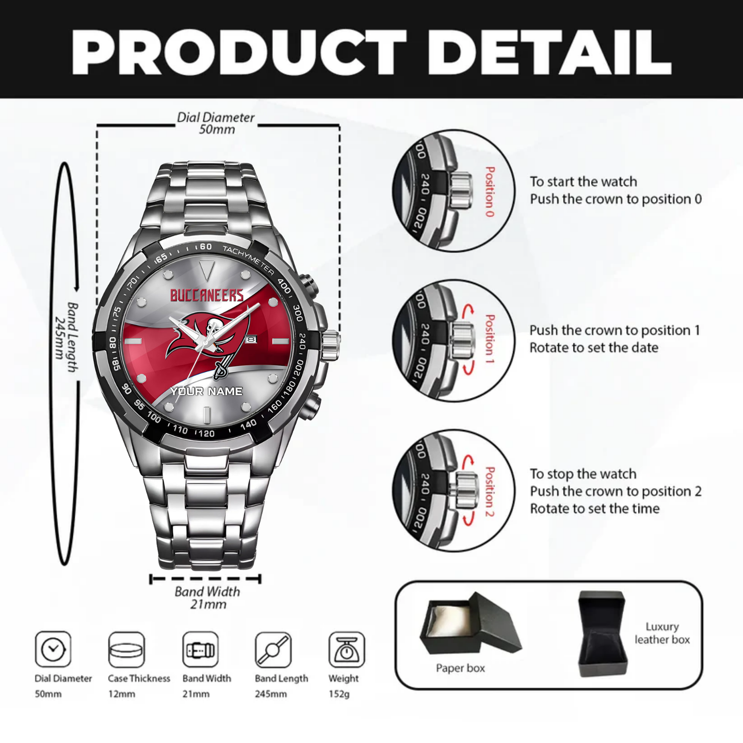 Tampa Bay Football Team – Alloy Men Quartz Watch – Custom Name