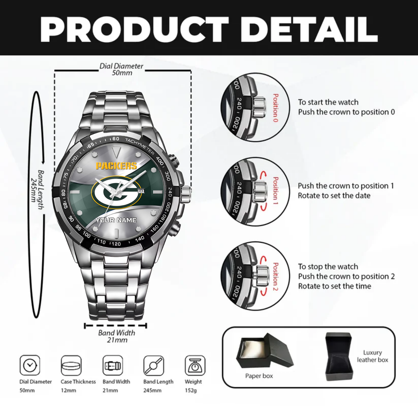 Green Bay Football Team – Alloy Men Quartz Watch – Custom Name