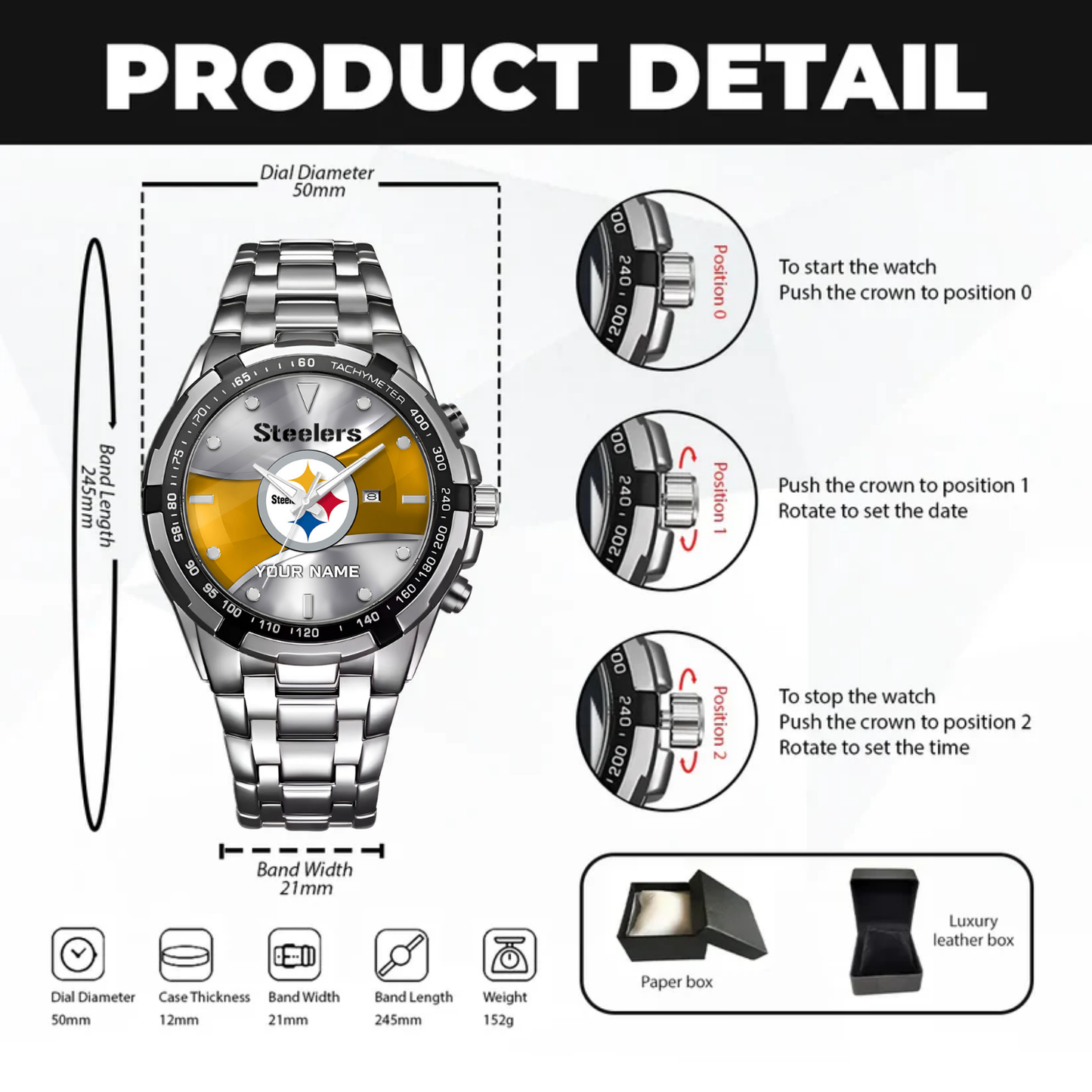 Pittsburgh Football Team – Alloy Men Quartz Watch – Custom Name