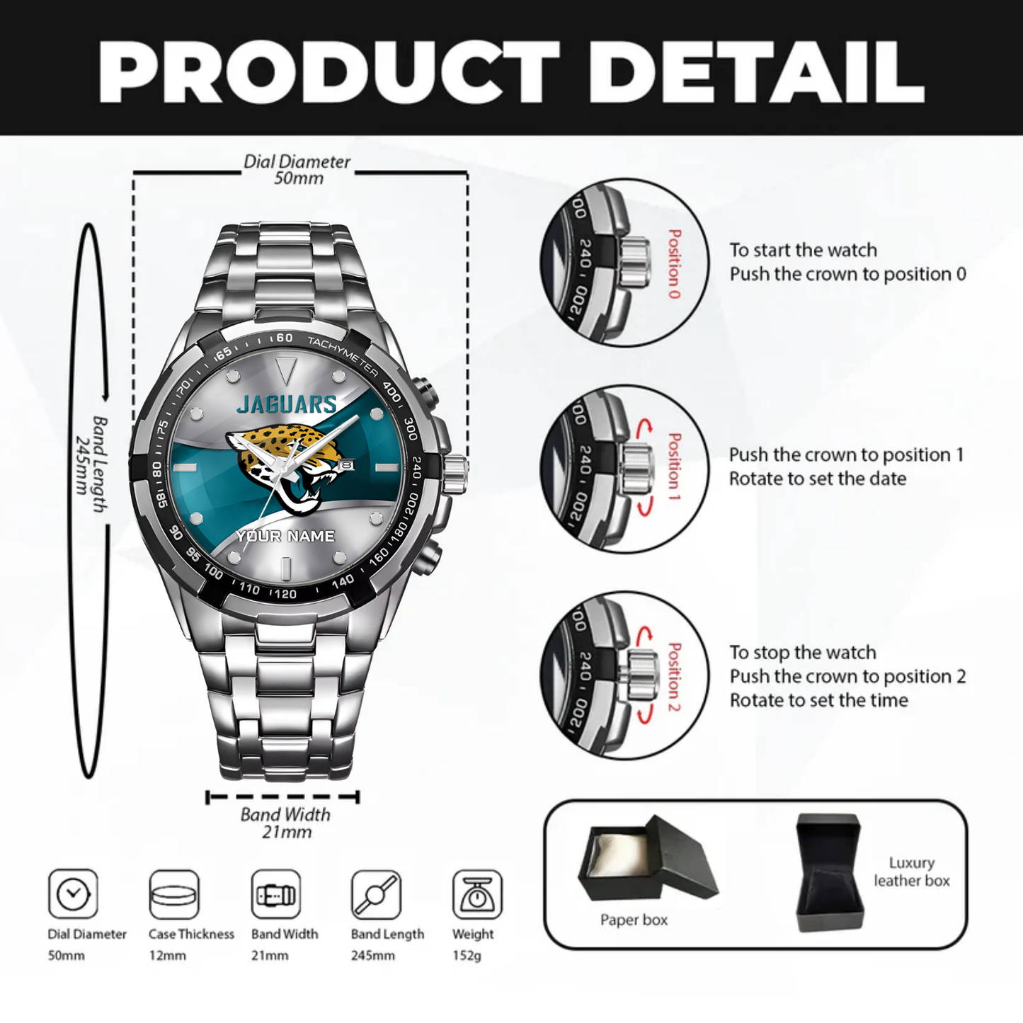 Jacksonville Football Team – Alloy Men Quartz Watch – Custom Name