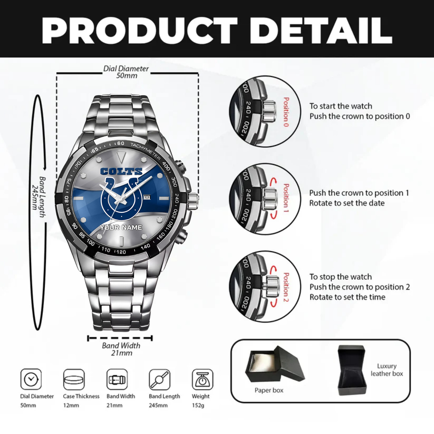 Indianapolis Football Team – Alloy Men Quartz Watch – Custom Name